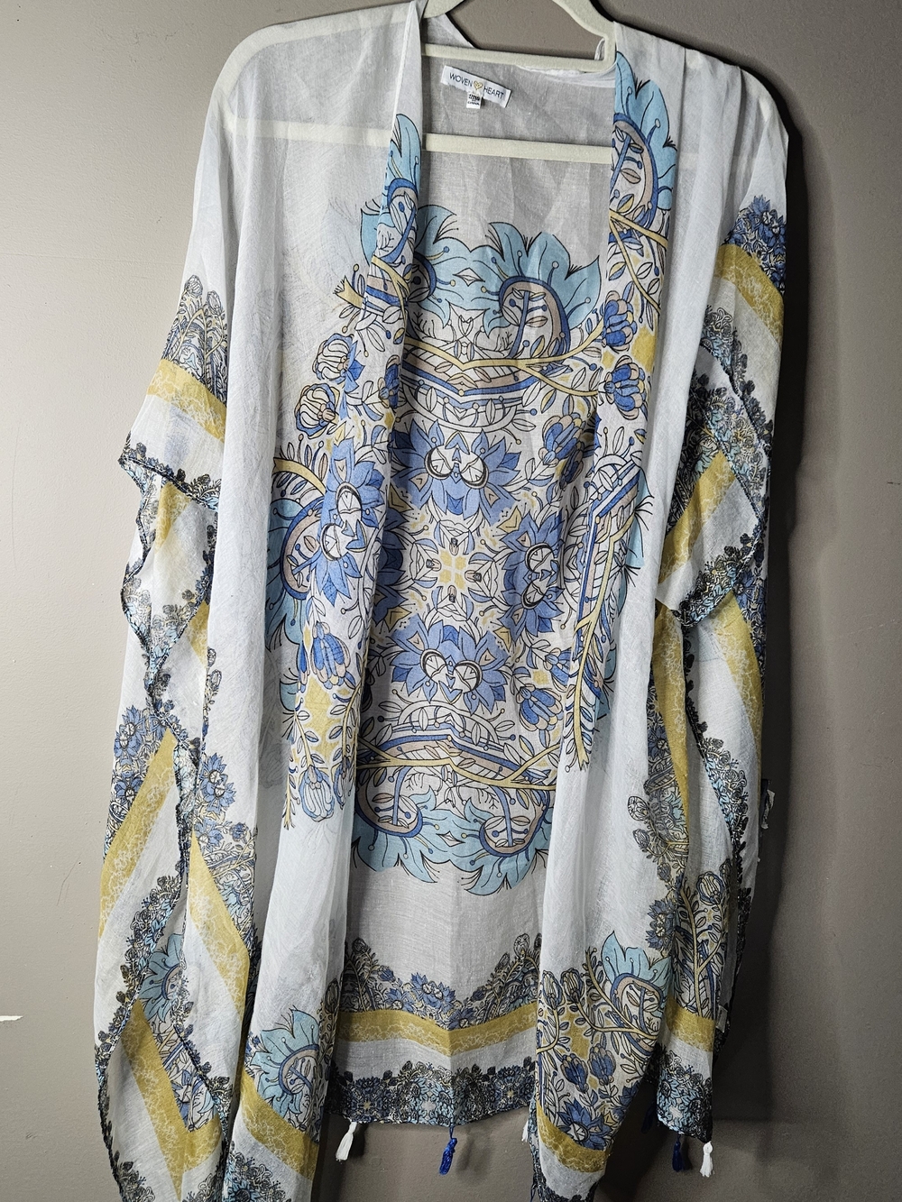 Woven Heart Sheer Floral Kimono in Blue and Cream By Woven Heart 100% Poly OS